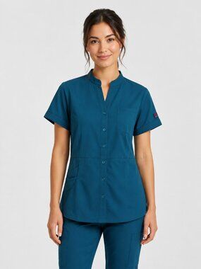 BEVERLY HILLS UNIFORMS NWT Short Sleeve Snap-Up Teal Scrub Top XS
